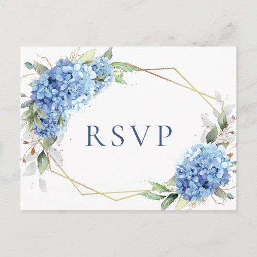 Elegant Waterverf Blue Hydrangea Wedding RSVP Briefkaart (Voorkant)