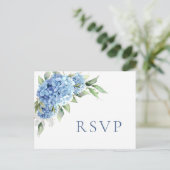 Elegant Waterverf Blue Hydrangea Wedding RSVP Briefkaart (Staand voorkant)