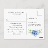Elegant Waterverf Blue Hydrangea Wedding RSVP Briefkaart (Achterkant)