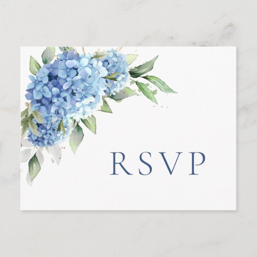 Elegant Waterverf Blue Hydrangea Wedding RSVP Briefkaart (Voorkant)
