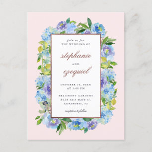 Elegant Waterverf Blue Hydrangeas Floral Wedding Uitnodiging Briefkaart