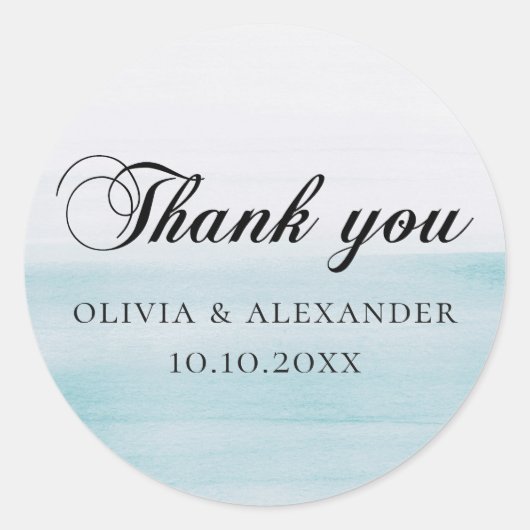 Elegant waterverf blue nautical bruiloft bedankt ronde sticker (Voorkant)