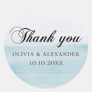 Elegant waterverf blue nautical bruiloft bedankt ronde sticker