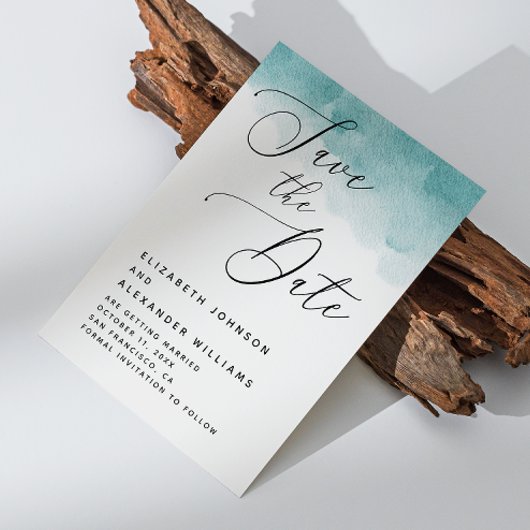 Elegant waterverf blue nautical script bruiloft save the date