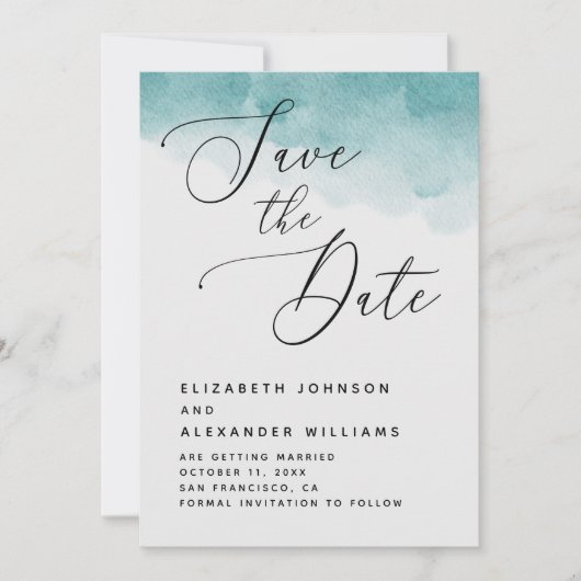 Elegant waterverf blue nautical script bruiloft save the date (Voorkant)