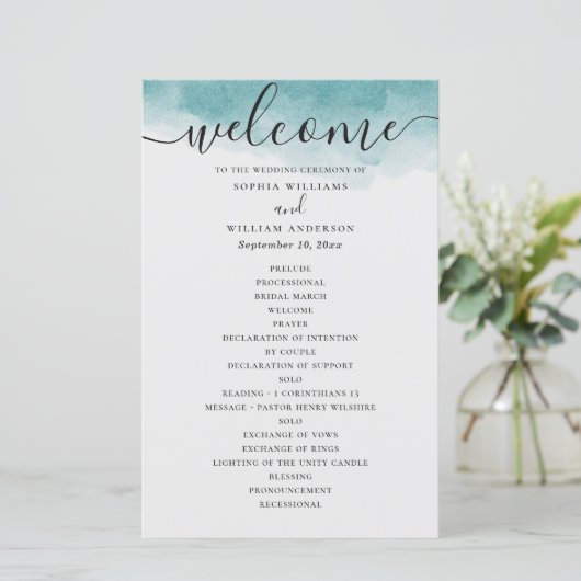 Elegant waterverf blue-nautische bruiloft programm (Staand voorkant)