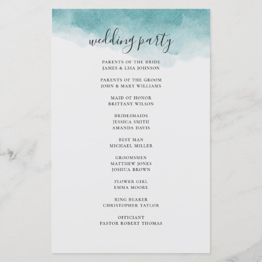 Elegant waterverf blue-nautische bruiloft programm (Achterkant)