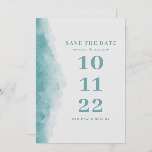 Elegant waterverf blue nautische strandbruiloft save the date (Voorkant / Achterkant)