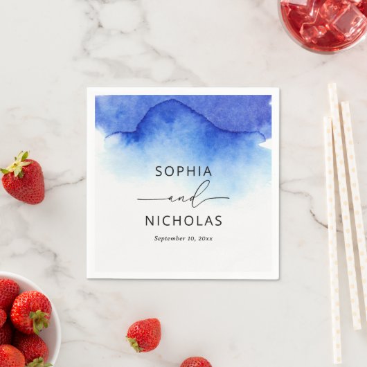 Elegant waterverf blue nautische strandbruiloft servet (Insitu)