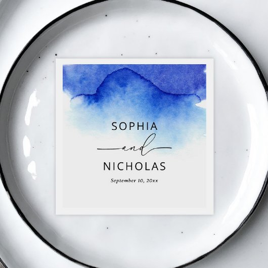 Elegant waterverf blue nautische strandbruiloft servet