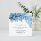 Elegant Waterverf Blue Navy Feather Wedding Kaart (Staand voorkant)