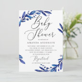 Elegant waterverf blue navy floral baby shower kaart (Staand voorkant)