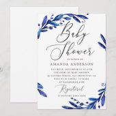 Elegant waterverf blue navy floral baby shower kaart (Voorkant / Achterkant)