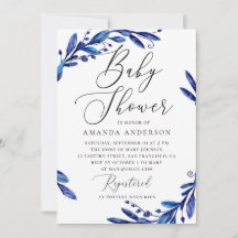 Elegant waterverf blue navy floral baby shower
