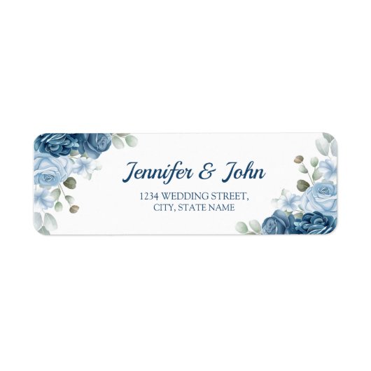 Elegant Waterverf Blue Roos Floral Return Address Etiket (Voorkant)