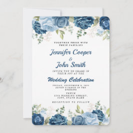 Elegant Waterverf Blue Rozen Floral Wedding Kaart