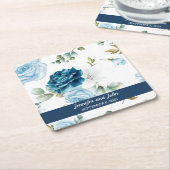 Elegant Waterverf Blue Rozen Floral Wedding Kartonnen Onderzetters (Schuin)