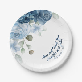 Elegant Waterverf Blue Rozen Floral Wedding Papieren Bordje