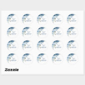 Elegant Waterverf Blue Rozen Floral Wedding Ronde Sticker (Vel)