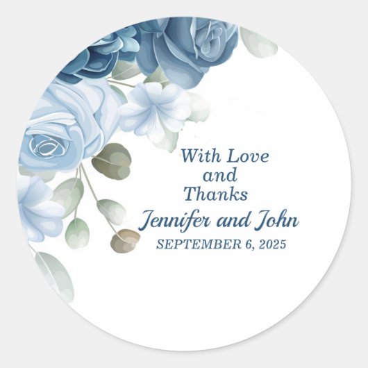 Elegant Waterverf Blue Rozen Floral Wedding Ronde Sticker (Voorkant)