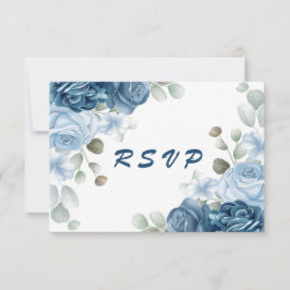 Elegant Waterverf Blue Rozen Floral Wedding RSVP Kaartje