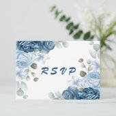 Elegant Waterverf Blue Rozen Floral Wedding RSVP Kaartje (Staand voorkant)