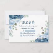 Elegant Waterverf Blue Rozen Floral Wedding RSVP Kaartje (Achterkant)