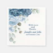Elegant Waterverf Blue Rozen Floral Wedding Servet (Voorkant)