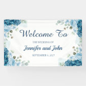 Elegant Waterverf Blue Rozen Floral Wedding Spandoek (Horizontaal)