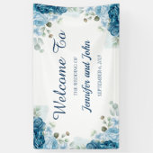 Elegant Waterverf Blue Rozen Floral Wedding Spandoek (Verticaal)