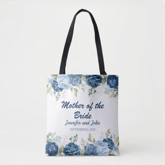 Elegant Waterverf Blue Rozen Floral Wedding Tote Bag (Voorkant)