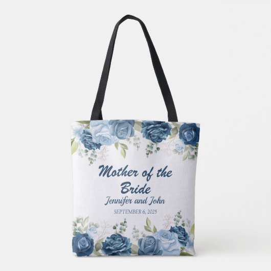 Elegant Waterverf Blue Rozen Floral Wedding Tote Bag (Achterkant)