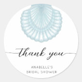 Elegant Waterverf Blue Shell Bridal Shover Ronde Sticker (Voorkant)