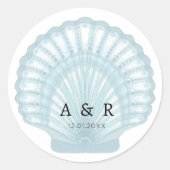Elegant Waterverf Blue Shell Wedding Ronde Sticker (Voorkant)
