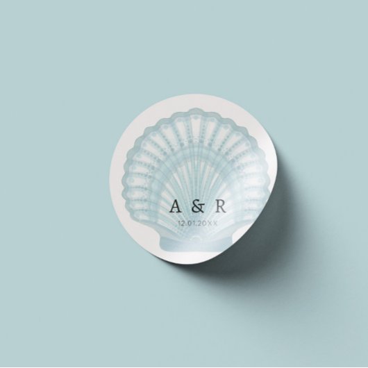 Elegant Waterverf Blue Shell Wedding Ronde Sticker