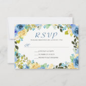 Elegant Waterverf Blue Yellow Floral met RSVP (Voorkant)