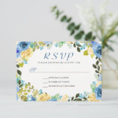 Elegant Waterverf Blue Yellow Floral met RSVP (Staand voorkant)