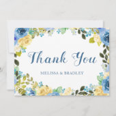 Elegant Waterverf Blue Yellow Rose Garden Weddensc Bedankkaart (Voorkant)
