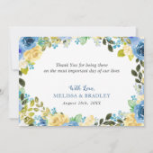Elegant Waterverf Blue Yellow Rose Garden Weddensc Bedankkaart (Achterkant)