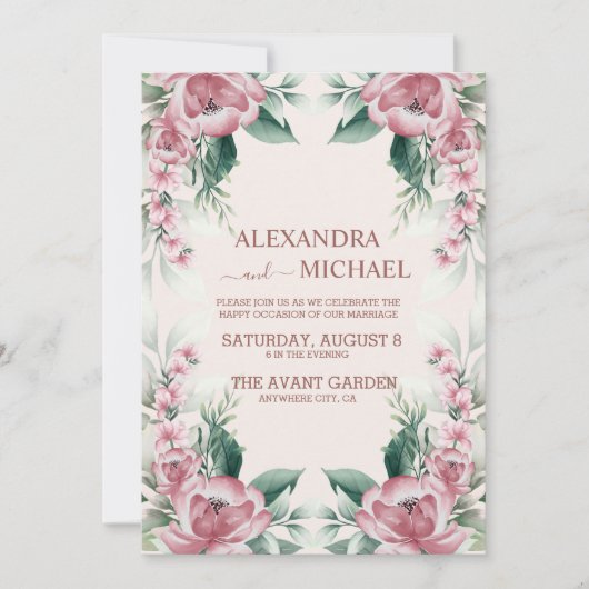 Elegant Waterverf Blush Dusty Roos Floral Kaart (Voorkant)