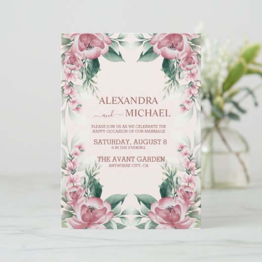 Elegant Waterverf Blush Dusty Roos Floral Kaart (Staand voorkant)