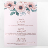 Elegant Waterverf Blush Dusty Roos Floral Wedding Drieluik Uitnodiging (Binnenzijde eerst)