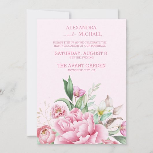 Elegant Waterverf Blush Dusty Roos Floral Wedding Kaart (Voorkant)