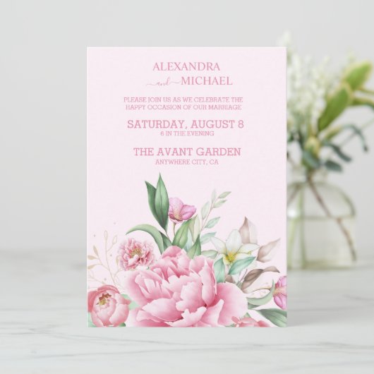 Elegant Waterverf Blush Dusty Roos Floral Wedding Kaart (Staand voorkant)