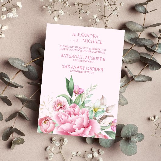Elegant Waterverf Blush Dusty Roos Floral Wedding Kaart