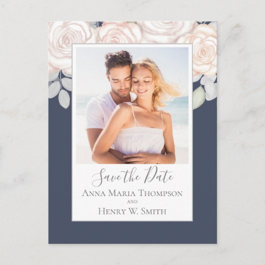 Elegant Waterverf Blush Floral kalligrafie Foto Briefkaart (Voorkant)