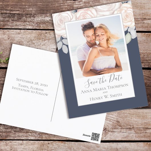 Elegant Waterverf Blush Floral kalligrafie Foto Briefkaart