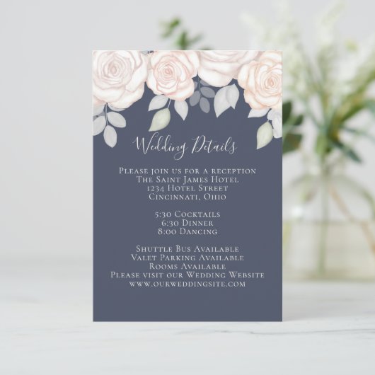 Elegant Waterverf Blush Floral kalligrafie Foto Informatiekaartje (Staand voorkant)