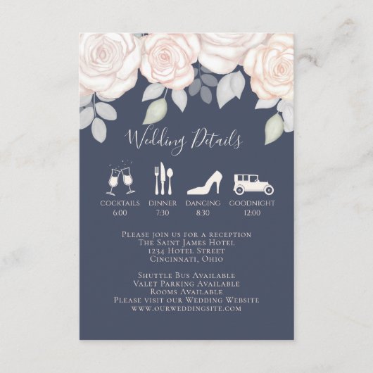 Elegant Waterverf Blush Floral kalligrafie Foto Informatiekaartje (Voorkant)