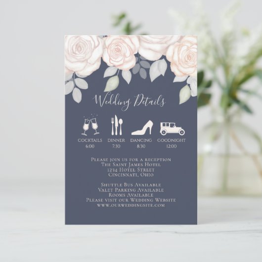 Elegant Waterverf Blush Floral kalligrafie Foto Informatiekaartje (Staand voorkant)